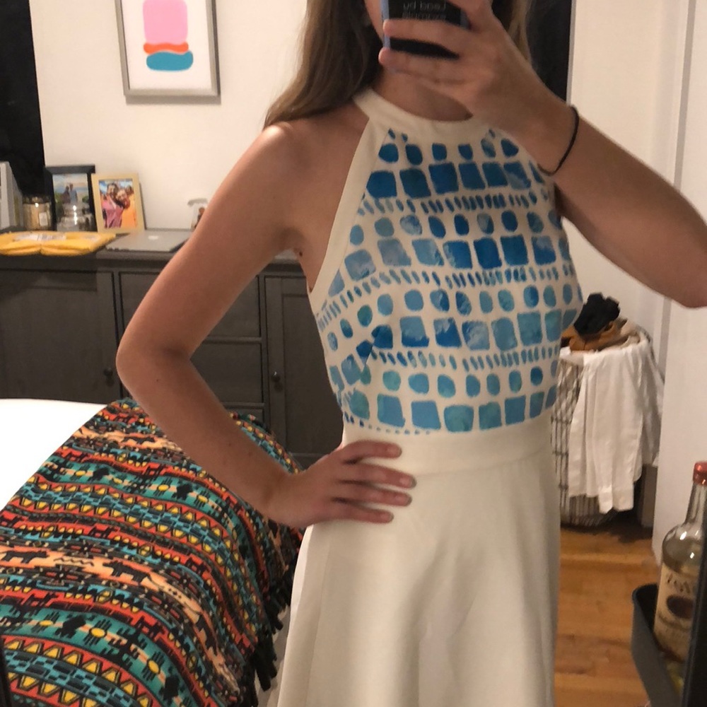 Mexx White Dress with Blue Watercolor Print